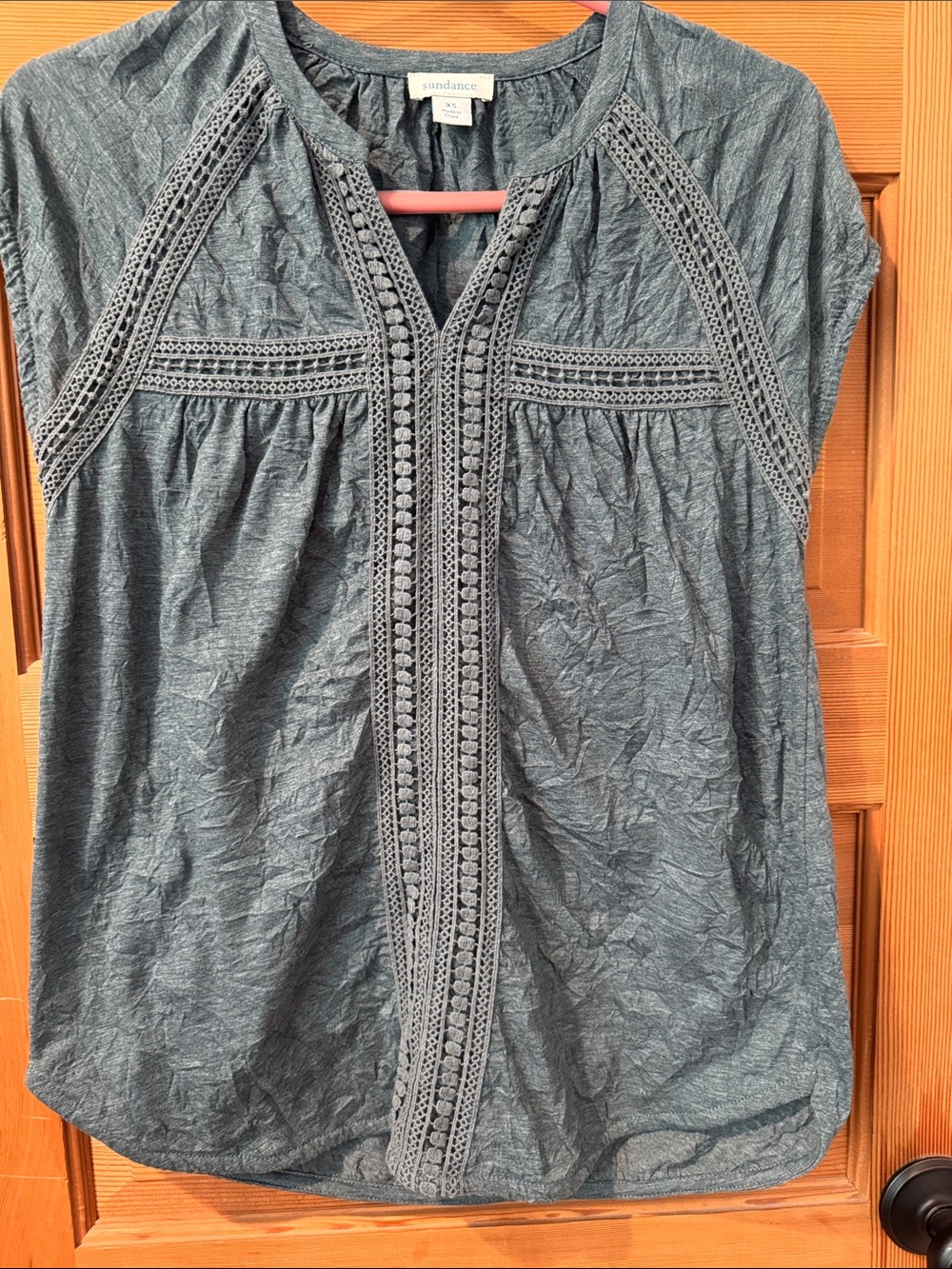 Sundance green Crochet-Trim Cap-Sleeve Cotton Top